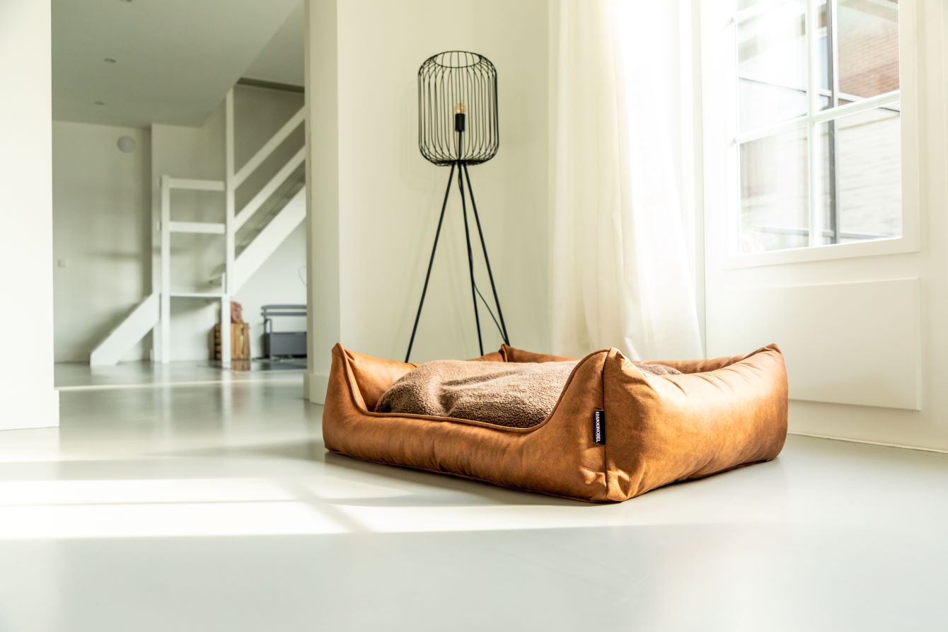 Losse Hoes - Binnenkussen - Lederlook/Teddy Cognac - Orthopedische Hondenmand