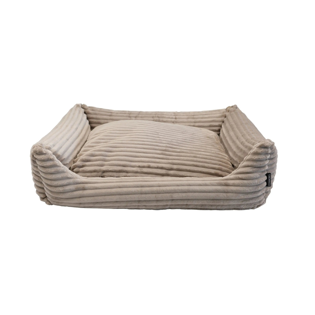 Beige nova rib orthopedische hondenmand met zachte ribbelige corduroy en stevig kussen voor comfort