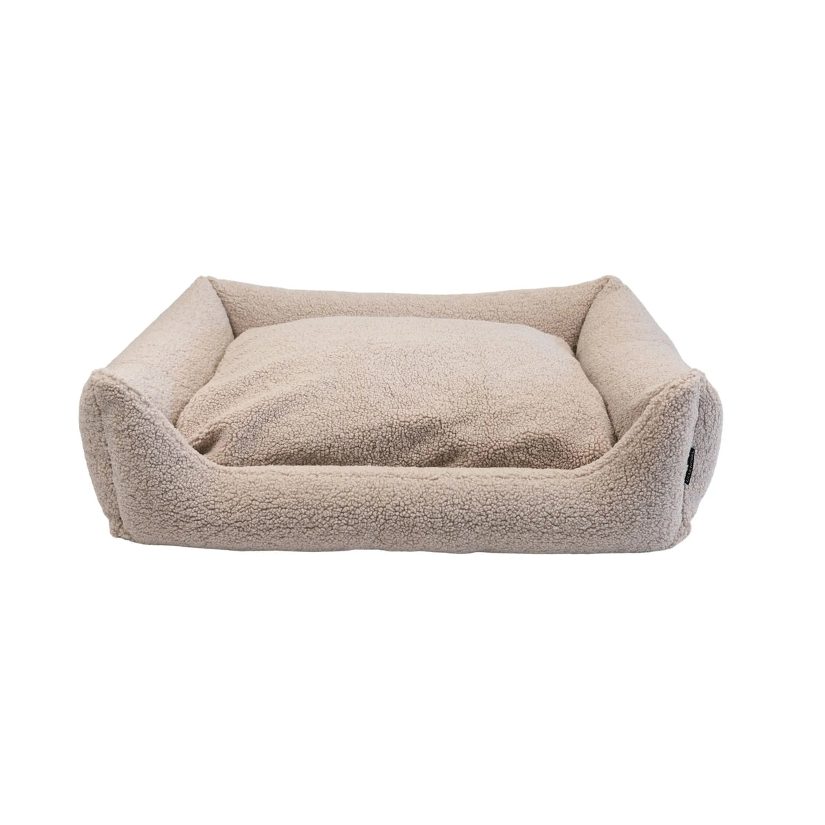 Beige orthopedische hondenmand van teddy stof met zachte sherpa en een gezellige rechthoekige teddy hondenmand design