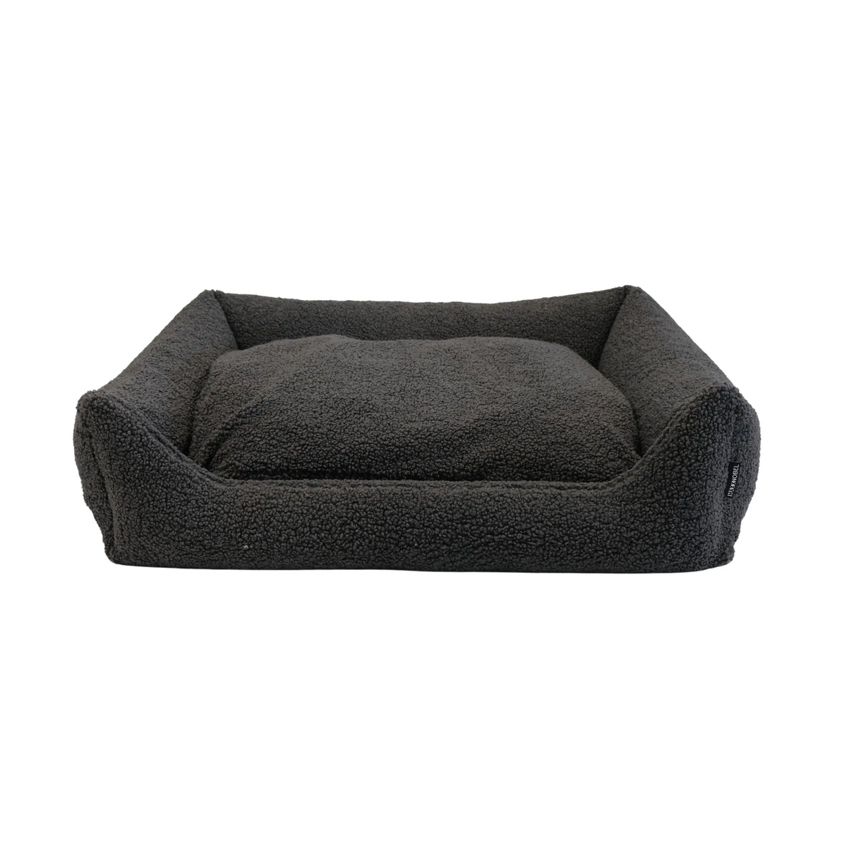Donkergrijze orthopedische hondenmand teddy met zachte, donzige stof en comfy kussen voor fijne rust