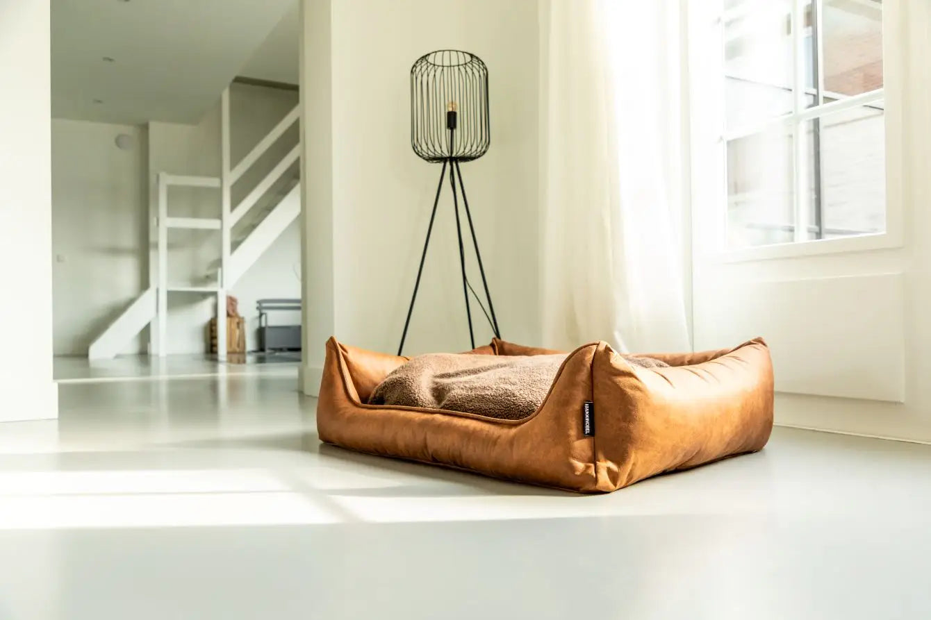 Losse Hoes - Binnenkussen - Lederlook/Teddy Cognac - Orthopedische Hondenmand