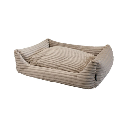 Beige orthopedische hondenmand nova rib van corduroy met ribbelige textuur en zachte, pluche binnenkant