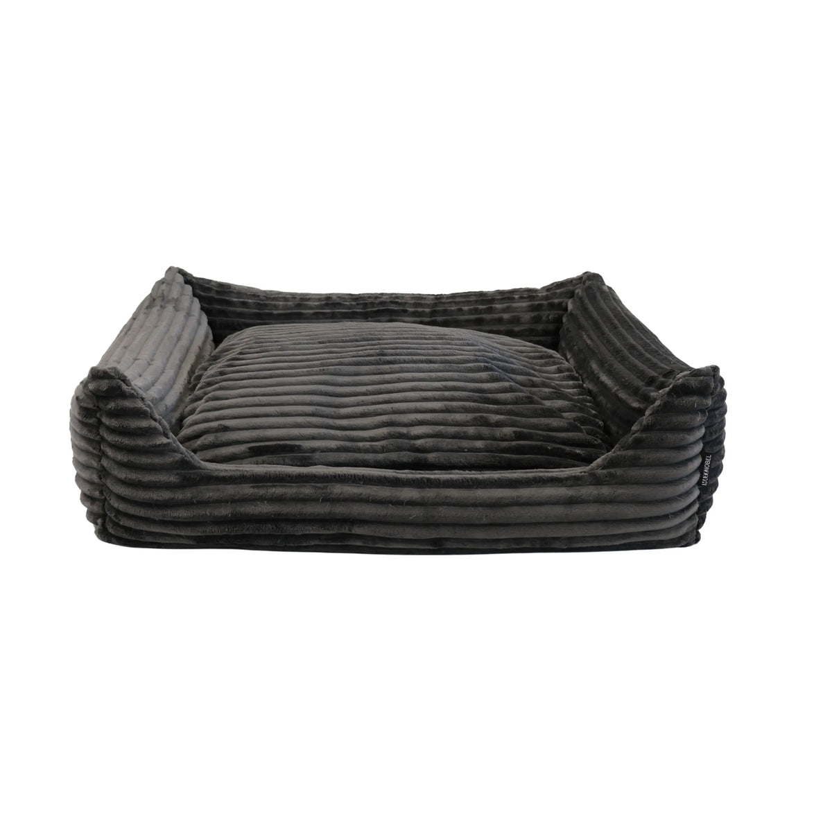 Donkergrijze orthopedische hondenmand nova rib van corduroy met zachte ribstructuur en opstaande zijkanten