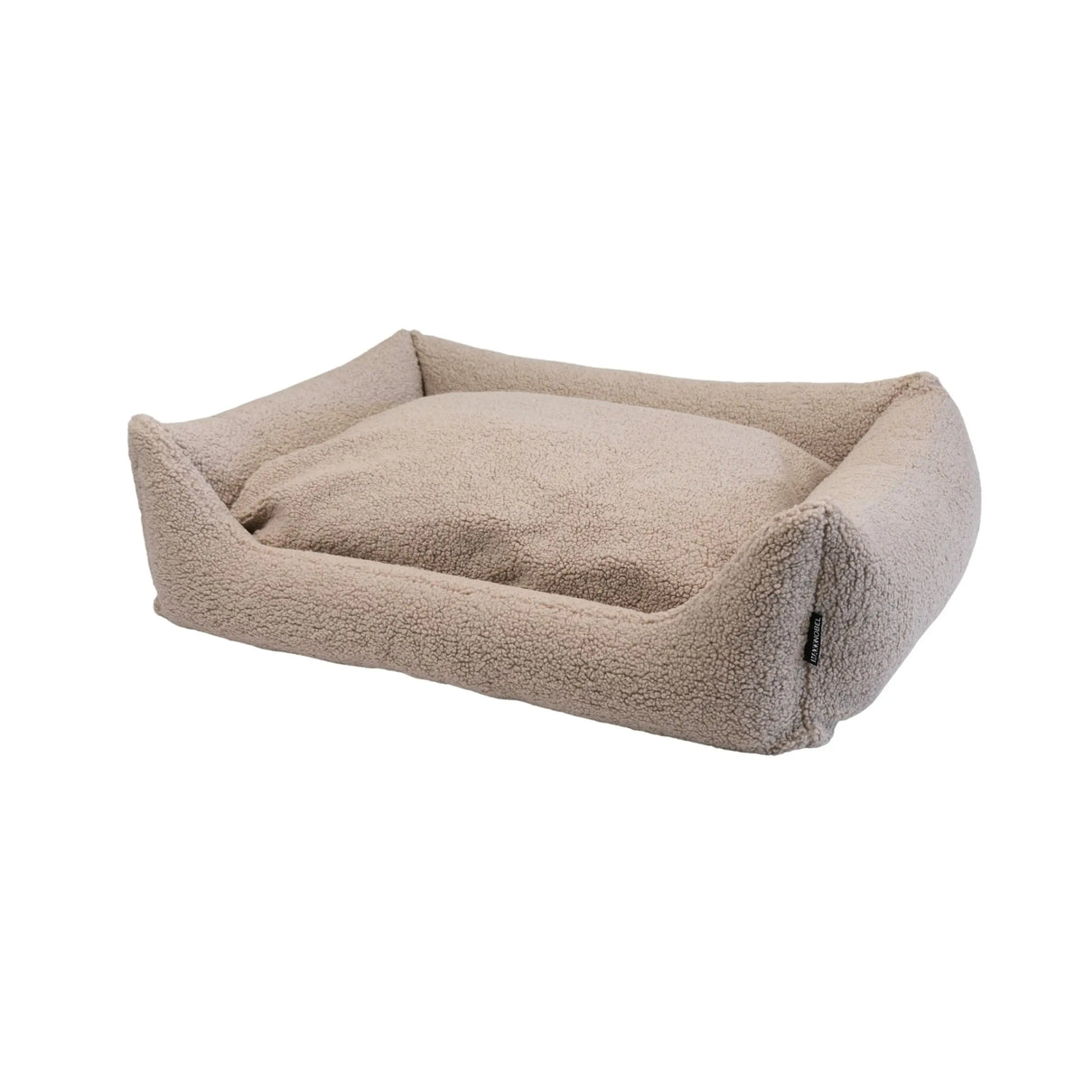 Beige orthopedische hondenmand met zachte teddy stof en een knusse rechthoekige teddy hondenmand design